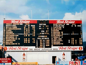 Scoreboard At Sabina Park Jamaica Confirming Australia Wins Frank Worrell Trophy For The First Time In 20 Years | Australian Cricket Tour To The West Indies 1995 | Kingston | Jamaica | West Indies | Australian Cricket Tours