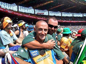 Luke Gillian And Darren Moulds Embrace At Eden Gardens Cricket Stadium During The 2nd Test Of The Australian Cricket Tour To India 2001 | Kolkata | India | Australian Cricket Tours