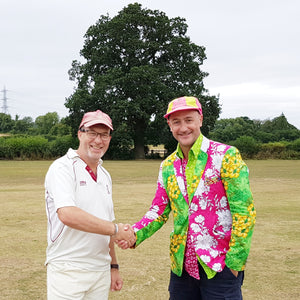 Lukey Sparrow For Nepotists Cricket Club And David Tossell For Little Missenden Cricket Club, Shake Hands Before The Coin Toss For Their Match On August 12, 2018