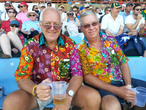 Timothy & Graham Enjoying The Game In Their Bent Banani Floral Shirts
